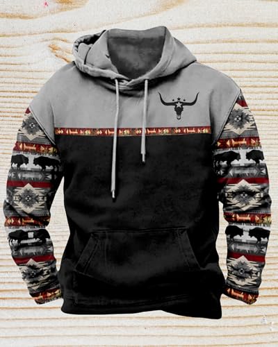 ZOCAVIA Mens Aztec Hoodie Cowboy Western Sweatshirt Oversized Graphic Sweatshirt Long Sleeve Hooded Sweatshirt Plus Size3