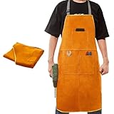 CROWNSHOP Tool Aprons Work Apron 62.5X88cm Leather Welding Work Aprons Heat and Flame Resistant with 3 pockets Woodworking Fireproof Canvas Apron Heavy Duty Workshop Aprons for Welders and Blacksmiths - Image 1