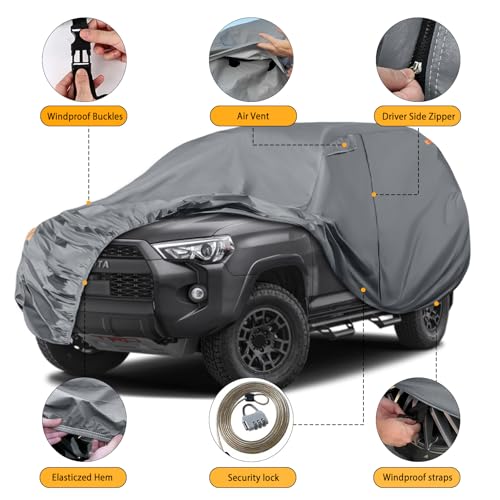 Image of Waterproof Premium Car Covers Replace for 2002-2025 Toyota 4runner, 10 Layers Heavy Duty with Cotton Liner All Weather Car Cover with Zipper Door, Windproof Bands for Snow Rain Dust Protection