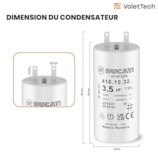 Lot de 2 Condensateurs 3,5 uF pour Volet Roulant SOMFY, SIMU, NICE - Réparation Condensateur de Moteur Haute Qualité 10Nm - Condensateur Cosses Faston 2,8mm pour Moteur de Volet et Store - VOLET TECH