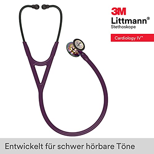 Image of 3M Littmann Cardiology IV Diagnostic Stethoscope,6239,More Than 2X as Loud,Weighs Less,Stainless Steel High Polish Rainbow-Finish Chestpiece,27 inch Plum Tube,Violet Stem and Black Headset (Pack of 3)