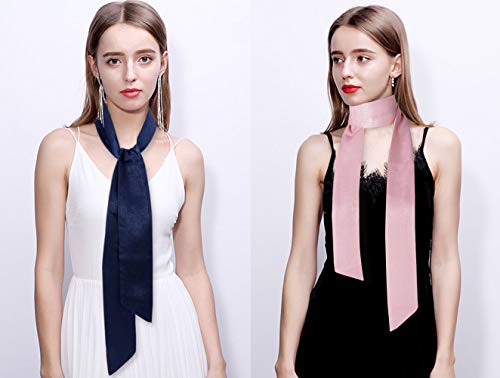 Gerinly 2 Pcs Long Skinny Scarf Belt Vintage Ribbon Hair Scarf For Bag Summer Hat Accessory Silk Headbands (Pinknavy) #TOP1
