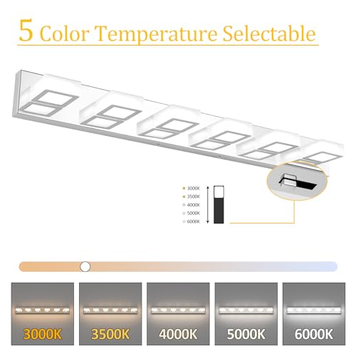Image of Ralbay Modern Chrome Bathroom Vanity Lights 5 Color Temperature Dimmable Acrylic Modern LED Bathroom Vanity Lighting Fixtures Chrome 40.4inch