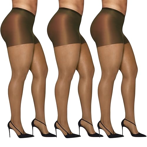 Image of Hanes Women's Curves Control Top Sheer Toe Silky Sheer Pantyhose With Wicking Cool Comfort