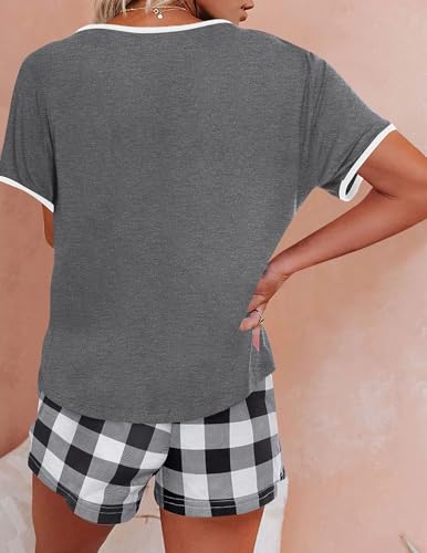 Image of Ekouaer Women Pajama Set Casual Shorts Sets Short Leeve Lounge Set | Soft Sleepwear Top and Shorts for Daily Wear, Home, Party for Mom, Wife