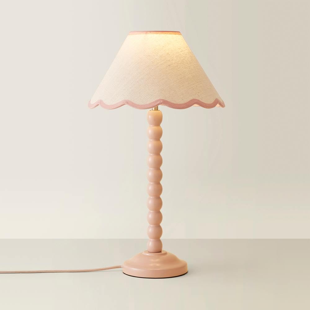 Valuelights Bobbles Rose Pink Bobbin Table Lamp With Pink Trim Scallop ShadeLed Bulb Included from B&Q