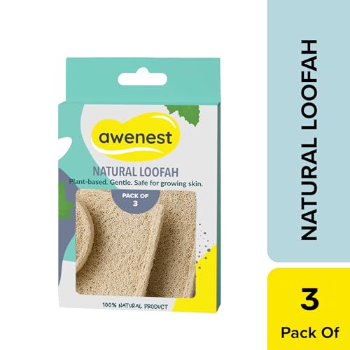 Image of awenest 100% Natural Sun-Dried Loofah | Organic Bath Scrubber for Women & Men | Gentle Exfoliating Body Scrub Sponge | Eco-Friendly, Biodegradable Body Brush | Removes Dead Skin | Pack of 3