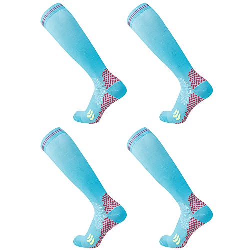 Compressiesokken (2 Paar) voor Heren en Dames 20-30 mmHg Compressiekousen Circulatie voor Fietsen Running Support Socks (XXL, Sky Blue)