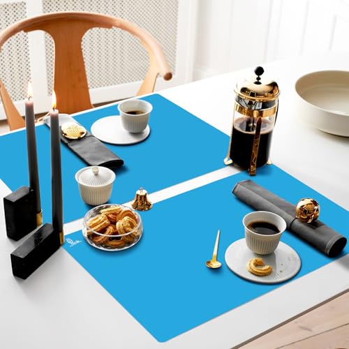 Foto von SUPER KITCHEN Antihafte Rutschfeste Backunterlage/Backmatte Silikon Groß 60x40cm Ausrollmatte Teigmatte Silikonmatte Backfolie Arbeitsmatte für Fondant Gebäck Pizza Matte, BPA Frei（Blau）