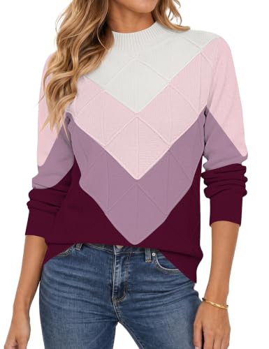 Sweaters for Women Mock Neck Long Sleeve Ribbed 20 sweaters for women - pink purple