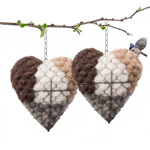 2 PCS Alpaca Fiber Bird Nesting, Handmade Alpaca Fiber Bird Nesting Heart (Stuffable), 3 Bags of Nesting Materials, Warm Nests for Winter Birds, for Home Gardens and Wild Birds (2 PCS)