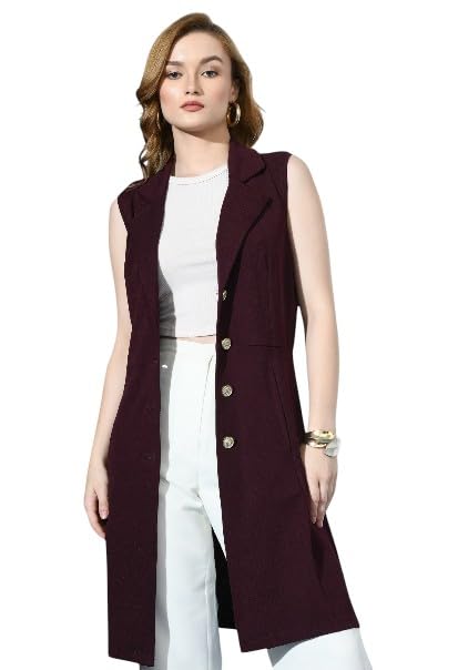 Women’s Solid Wine Sleeveless Long Shrug