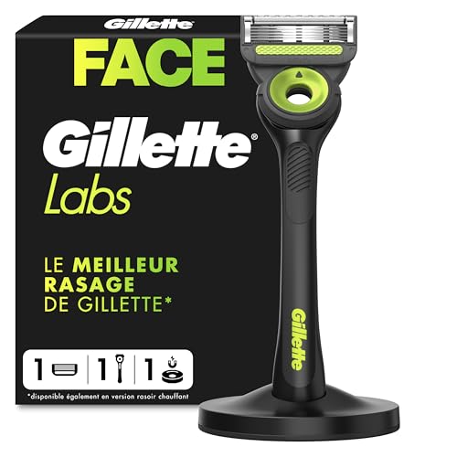 Gillette Labs rasoir manuel homme, manche réutilisable en métal, cartouche de recharge GilletteLabs à 5 meilleures lames de la marque, tête flexible et barre exfoliante
