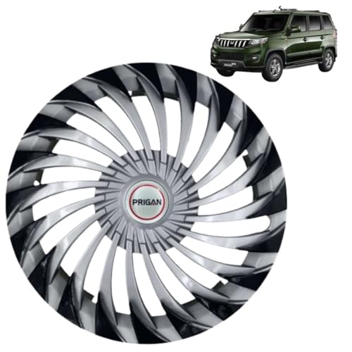 Image of PRIGAN Wheel Cover for Mahindra Bolero NEO 15 Inch Silver Black Wheel Cap (Available in 15 Inch) (Set of 4 Pcs) (Press Fitting) Model- Swing DC-15