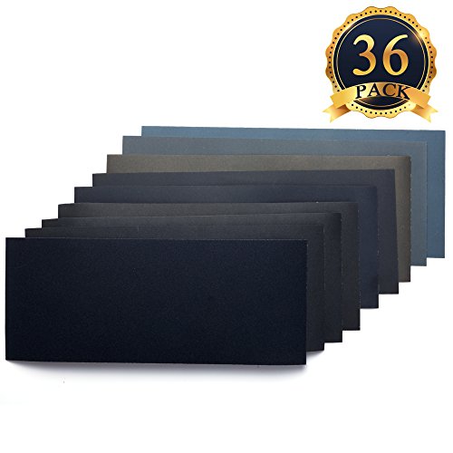 SUBANG 36 Pieces Dry/Wet Waterproof Abrasive Sandpaper, 400 to 3000 Grit, Used