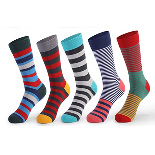 5 Pairs Of Breathable Men's Socks Multicolored Funny Striped Men's Cotton Socks Large Size