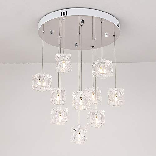Yuegoo Ice Cube Sglass Staircase Lamp Long Chandelier For High Ceiling Modern Light For Living Duplex Building Villa Hollow Multi/10 Lights #TOP1