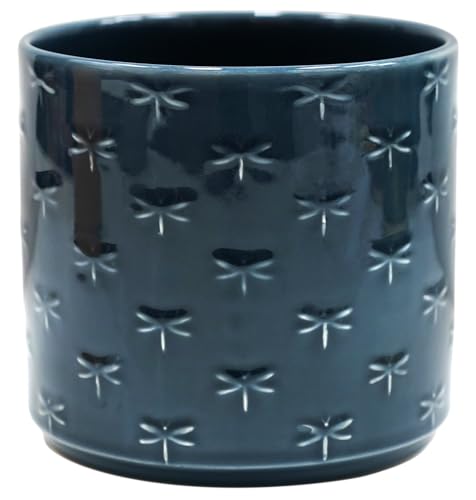 Ivyline Pflanzgefäß, Steingut, Blaue Libelle, 17,5 x 17 cm