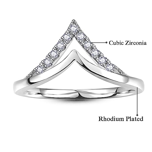 Chevron Rings for Women Double V Shaped Ring Stackable Cubic Zirconia Wedding Band For Women Size 5-93