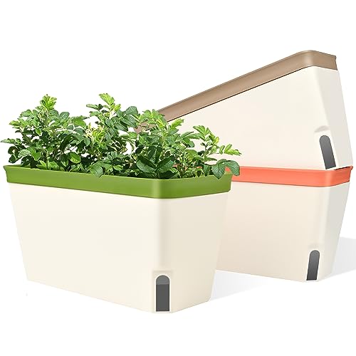 Fuyuleyo Self Watering Plant Pots 27CM, Set of 3 Rectangular Windowsill Herb Planter Box with Visual Water Level Window