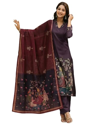 Image of ANNI Designer Women Viscose Blend Printed Straight Kurta with Pant and Dupatta | Ladies Kurta Pant Dupatta Set | Women Ethnic Wear Dress | Indian Traditional Clothing for Girl
