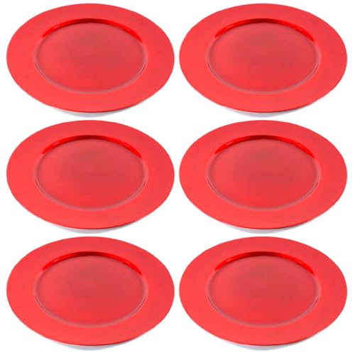 AC - Pack de 6 Bajoplatos Redondos de plástico Reutilizable, Plato Llano Decorativo, Bandeja para presentación de Dulces de Navidad, turrón, Pasteles (Rojo, Ø 33 cm)