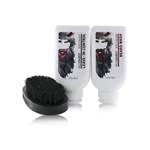 Billy Jealousy Devil's Delight Mens Beard Care Kit with Beard Wash, Conditioner and Soft Black Bristle Brush