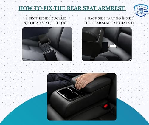 Image of PABLA Universal Premium Car Rear Seat Armrest with Memory Foam Cushion And Storage Box,Dual Cup Holders,Dual-Mount Fit (Full Beige Color)