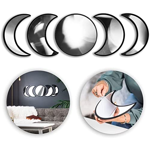 Image of 5 Pieces Moon Phase Acrylic Mirror Set for Wall Decoration, Home, Office, Restaurant, Bar (Black)