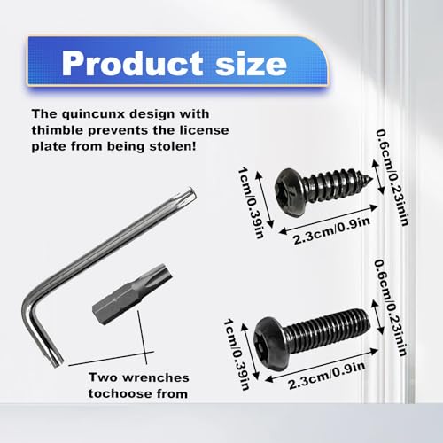 Pleoos License Plate Screws Anti Theft, Rustproof Stainless Steel Car Tag Plate Mounting Hardware - 1/4 Metric M6 Self-Tapping Screws Rust Proof Caps Cover for Front Rear Frame Mounting (Black) - Thumbnail 2
