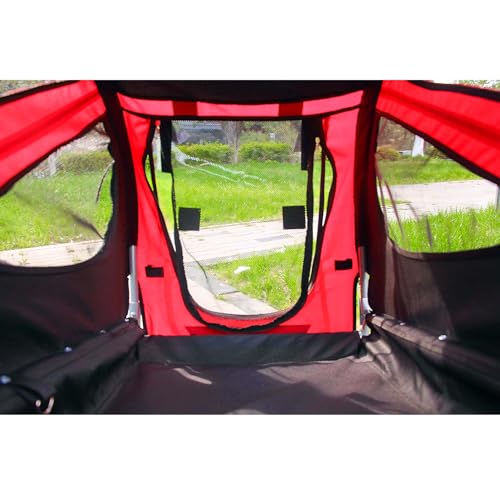 Wiltec Hunde Fahrradanhänger 220x700x78cm rot-schwarz mit Sicherheitsdrehkupplung, Lastenanhänger Fahrrad mit Fliegengitter & Regenschutz
