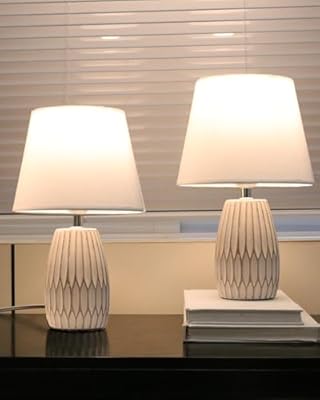 HEQET Small Table Lamp Set of 2, Boho White Lamps for Night Stands,Beside Lamp for Living Room,Beed Room,Kid’S Room,Kitchen,Minimalist Ceramic Side Table Lamp(Bulb Not Included)