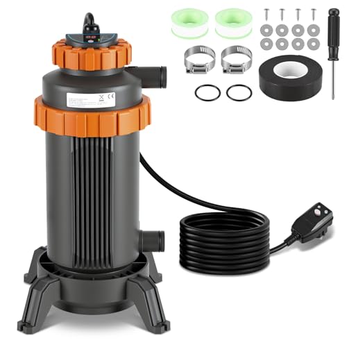 Eikuavons Poolheizung Warmwasser Heizung für Pools, Ø 17 x 42 cm Schwimmbadheizung mit Digitalanzeige und automatischer Wärmespeicherung, 32-38mm Anschluss, Pool Heizung Heizung Wasser