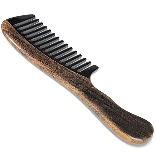 Onedor Handmade 100% Natural Chacate Preto Wood Hair Combs - Anti-Static Sandalwood Scent Natural Hair Detangler Wooden Comb (Wide Tooth) #TOP5