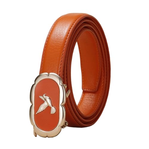 Women's Thin Ratchet Belts, Fashion Adjustable Denim Casual Belt with Swan Pattern Alloy Automatic Buckle