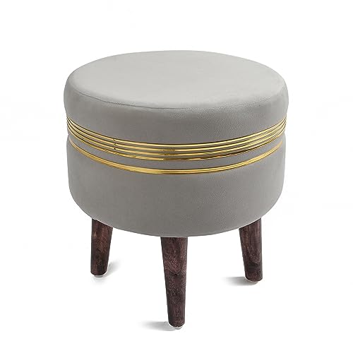 Image of NACIA Velvet Ottoman Pouffes Stool for Living Room Wooden Sitting Furniture Footrest Footstool for Foot Rest Upholstered Foam Cushioned Puffy for Home Decor, Dressing Table Stool (17 inch Height, Grey)