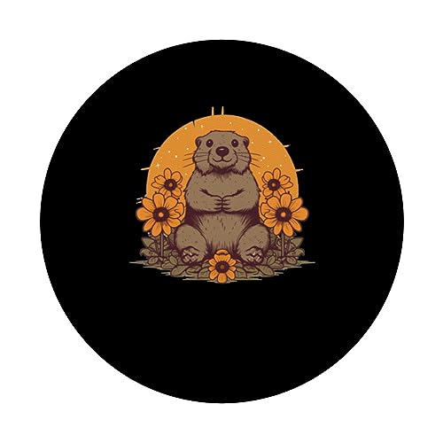 Groundhog Sunflower for Groundhog Day Women Girls PopSockets Swappable PopGrip, Black - Image 3