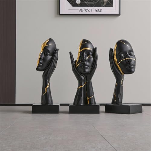 Set de 3 estatuas pensadoras modernas en resina negra miniatura 2
