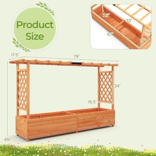 HAPPYGRILL-Raised-Garden-Bed-with-Trellis-Freestanding-Wood-Planter-Box-wHanging-Roof-8-Drainage-Holes-for-Vine-Climbing-Plants-Flowers-Outdoor-Planter-with-Trellis-for-Garden-Patio-Yard HAPPYGRILL Raised Garden Bed with Trellis Freestanding Wood Planter Box wHanging Roof 8 Drainage Holes for Vine Climbing Plants Flowers Outdoor Planter with Trellis for Garden Patio Yard
