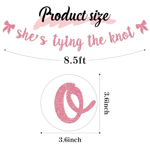 Image of She's Tying the Knot Banner, Bride to Be, Bow Bridal Shower Banner, Coquette Theme Bachelorette Wedding Engagement Party Decorations Supplies for Women Pink Glitter
