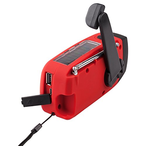 [Upgraded Version] iRonsnow IS-088+ [1000mAh] Solar Hand Crank Radio AM/FM/NOAA/WB Weather Emergency Radio, Dynamo LED Flashlight Power Bank for iPhone/Android Smart Phone (Red) - Thumbnail 2
