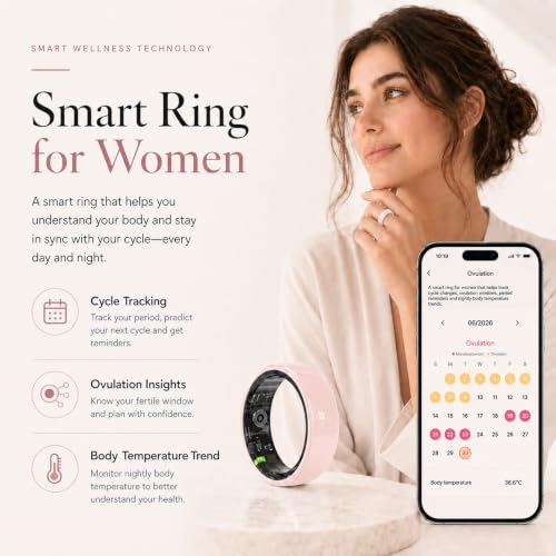 Image of Ceramic Pink Smart Ring for Women & Men, Health Tracker, Pink 7 | 5ATM Waterproof, Heart Rate, Blood Oxygen, HRV, Stress /Sleep /Activity Tracking, 5-7 Day Battery, Charging Case, iOS & Android