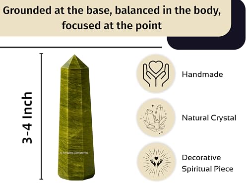 Image of Amazing Gemstone Vesuvianite Crystal Towers - Natural Healing Crystal Point Obelisk for Reiki Healing and Crystal Grid (3 inch to 4 inch INCH)