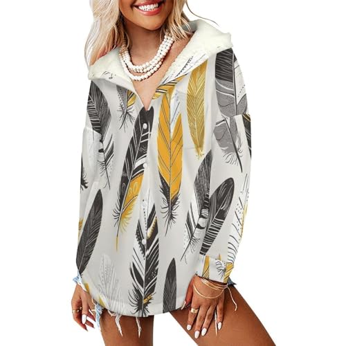 Manteau chaud à capuche bohème pour femme veste polaire en peluche jaune moutarde de mi-saison