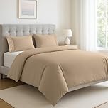 LANE LINEN Double Duvet Cover Set Taupe - 100% Organic Cotton Bedding 200x200cm, Soft Breathable 3 Piece with Button Closure, 2 Pillow Cases Included, Comforter Not Included