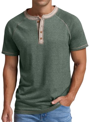 Sailwind Mens Tops Casual Smart Men's Henley Summer Classic Cotton Short Sleeve T-Shirt Casual Shirt Tops for Men (Green Variegated, M)