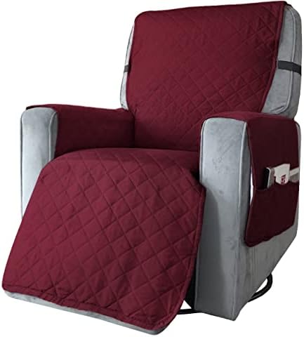Waterproof Reversible Recliner Slipcovers Red Wine Recliner Chair Cover Width Up to 25 Inch With Side Pocket Non Slip Washable Furniture Protector With Elastic Strap For Kids Dogs(Red Wine, Small)