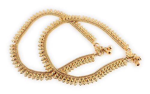 CUTE GOLD One Gram Gold Plated & Brass Stylish Anklets Kolusu Payal Ghungroo for Women & Girls (10.5 Inch)