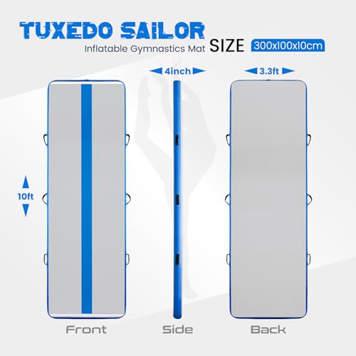 Tuxedo Sailor 10ft/13ft Inflatable Gymnastics Mat, 4-Inch Thick Air Tumbling Track with High-Speed Electric Pump, Storage Bag & Repair Kit for Home Gym, Cheerleading, Yoga, Kids Training (Blue & Pink) - Thumbnail 2