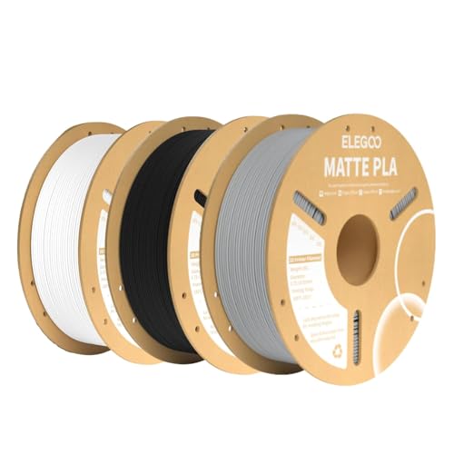 Image of ELEGOO Matte PLA 3D Printer Filament 1.75mm | Precision ±0.02mm | Matte Finish, Tangle-Free | 1KG Spool | Reliable Adhesion | Compatible with FDM Printers (Black&White&Grey)